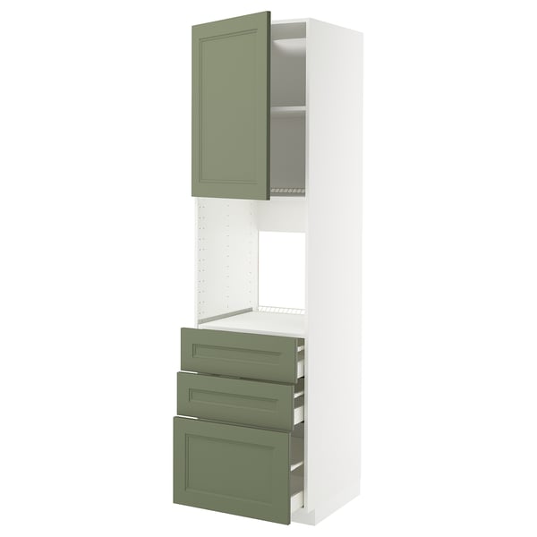 METOD / MAXIMERA high cab f oven w door/3 drawers, white/Axstad grey-green, 60x60x220 cm