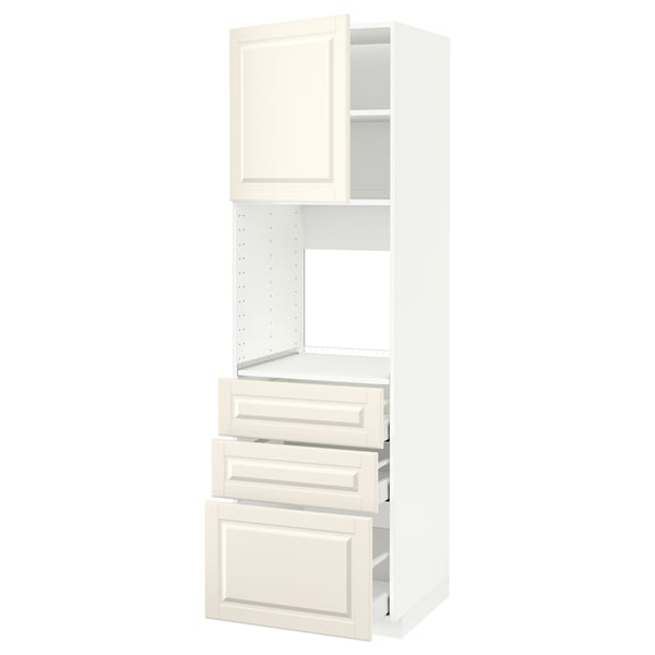 METOD / MAXIMERA high cab f oven w door/3 drawers, white/Bodbyn off-white, 60x60x200 cm