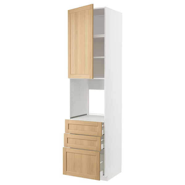 METOD / MAXIMERA high cab f oven w door/3 drawers, white/Forsbacka oak, 60x60x240 cm