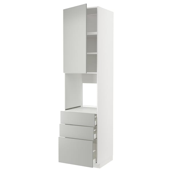 METOD / MAXIMERA - High cab f oven w door/3 drawers, white/Havstorp light grey, 60x60x240 cm