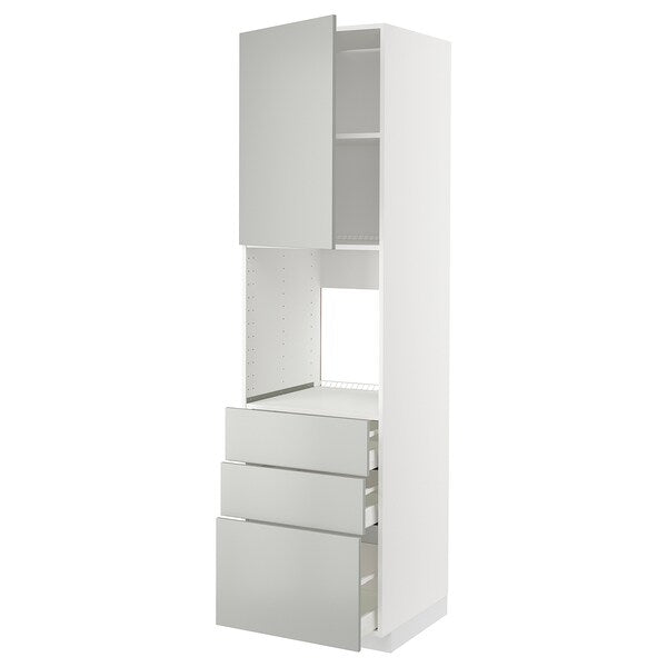 METOD / MAXIMERA - High cab f oven w door/3 drawers, white/Havstorp light grey, 60x60x220 cm