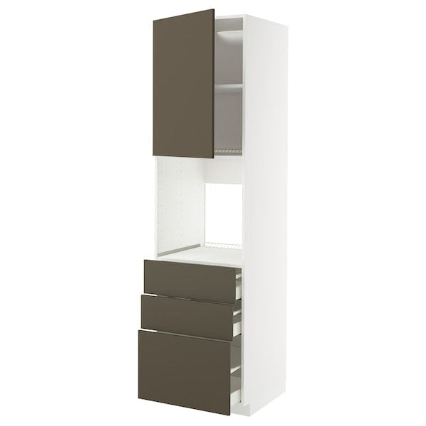 Ikea METOD / MAXIMERA - High cab f oven w door/3 drawers, white/Havstorp brown-beige, 60x60x220 cm