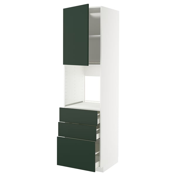 METOD / MAXIMERA high cab f oven w door/3 drawers, white/Havstorp deep green, 60x60x220 cm