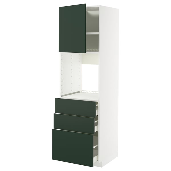 METOD / MAXIMERA high cab f oven w door/3 drawers, white/Havstorp deep green, 60x60x200 cm