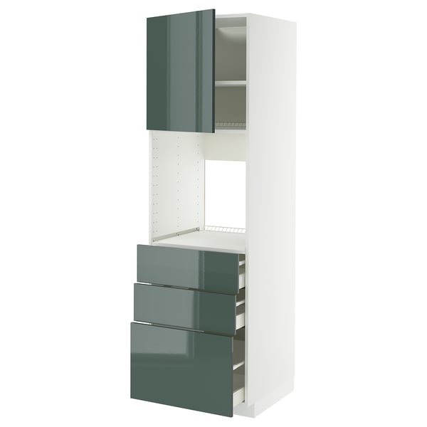 METOD / MAXIMERA high cab f oven w door/3 drawers, white/Kallarp high-gloss dark grey-green, 60x60x200 cm