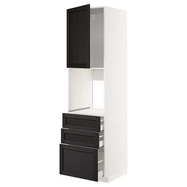 METOD / MAXIMERA high cab f oven w door/3 drawers, white/Lerhyttan black stained, 60x60x220 cm