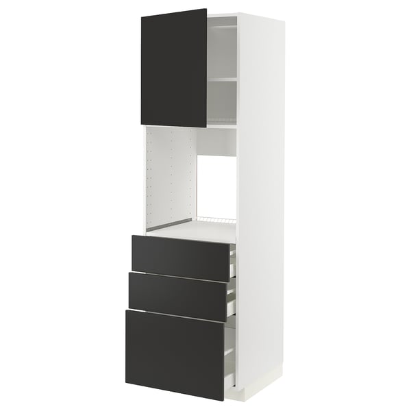 METOD / MAXIMERA high cab f oven w door/3 drawers, white/Nickebo matt anthracite, 60x60x200 cm
