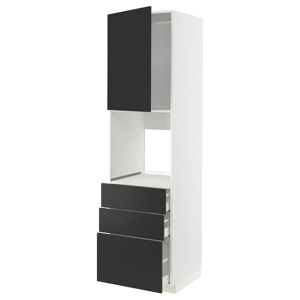 METOD / MAXIMERA high cab f oven w door/3 drawers, white/Nickebo matt anthracite, 60x60x220 cm