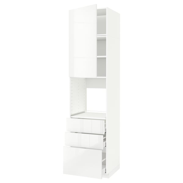 METOD / MAXIMERA high cab f oven w door/3 drawers, white/Ringhult white, 60x60x240 cm