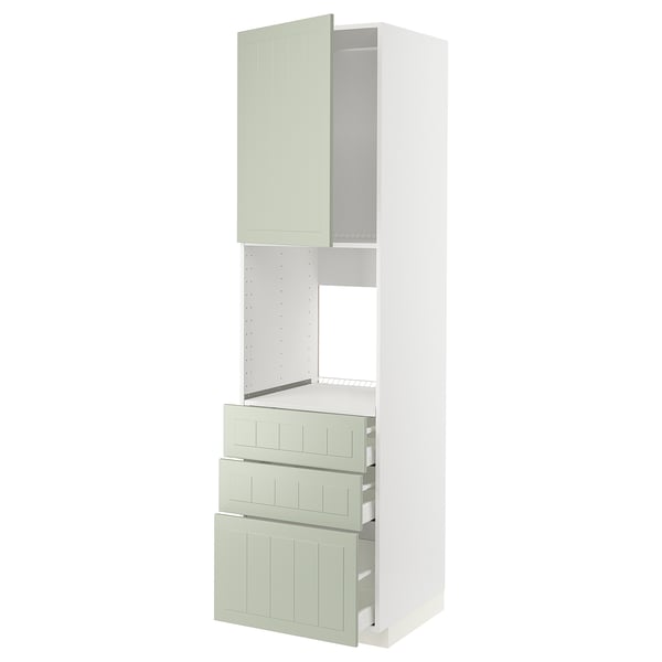METOD / MAXIMERA high cab f oven w door/3 drawers, white/Stensund light green, 60x60x220 cm
