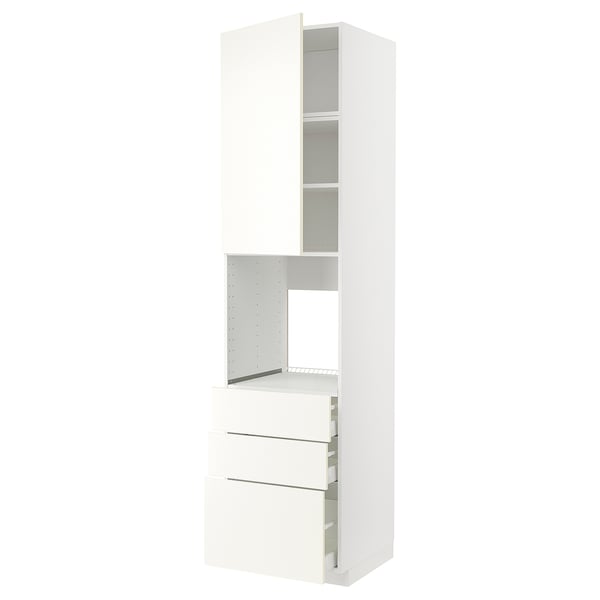 METOD / MAXIMERA high cab f oven w door/3 drawers, white/Vallstena white, 60x60x240 cm