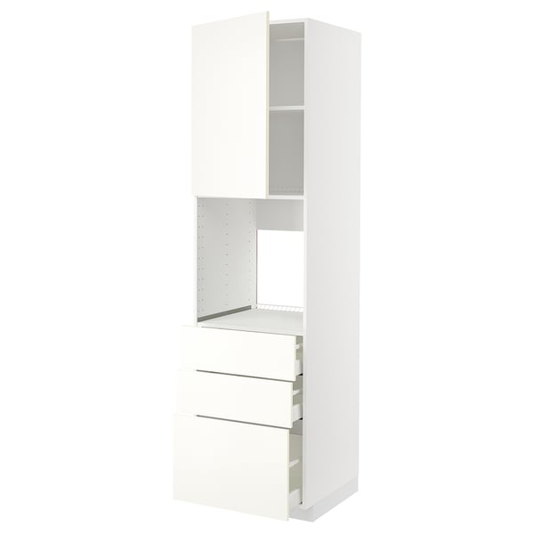 METOD / MAXIMERA high cab f oven w door/3 drawers, white/Vallstena white, 60x60x220 cm