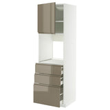 METOD / MAXIMERA high cab f oven w door/3 drawers, white/Voxtorp high-gloss dark grey-brown, 60x60x200 cm