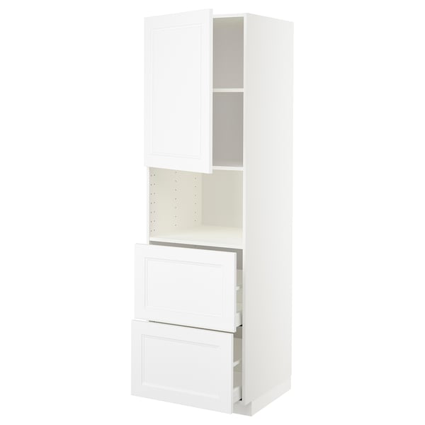 METOD / MAXIMERA hi cab f micro w door/2 drawers, white/Axstad matt white, 60x60x200 cm