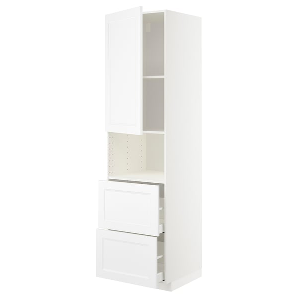 METOD / MAXIMERA hi cab f micro w door/2 drawers, white/Axstad matt white, 60x60x220 cm