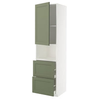 METOD / MAXIMERA hi cab f micro w door/2 drawers, white/Axstad grey-green, 60x60x220 cm