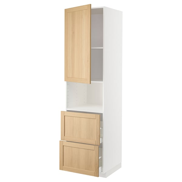 METOD / MAXIMERA hi cab f micro w door/2 drawers, white/Forsbacka oak, 60x60x220 cm