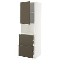 METOD / MAXIMERA hi cab f micro w door/2 drawers, white/Havstorp brown-beige, 60x60x200 cm