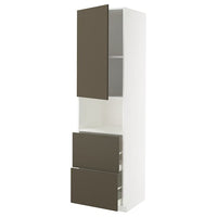 METOD / MAXIMERA hi cab f micro w door/2 drawers, white/Havstorp brown-beige, 60x60x220 cm