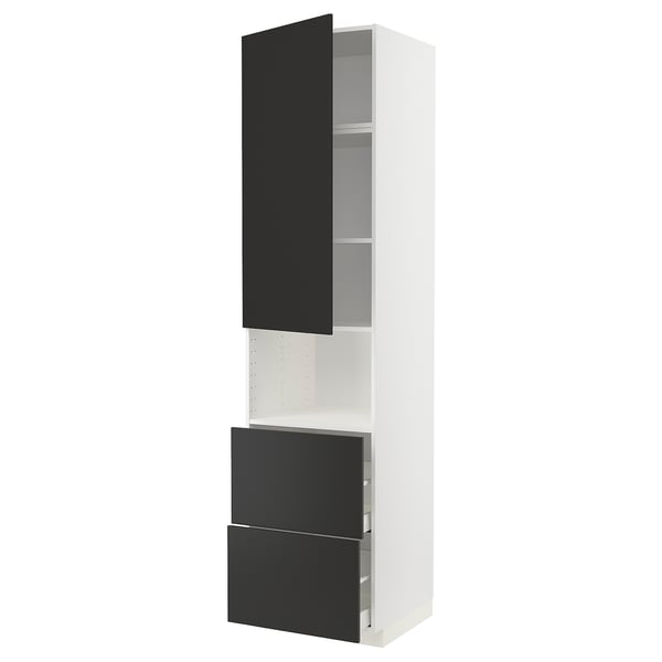 METOD / MAXIMERA hi cab f micro w door/2 drawers, white/Nickebo matt anthracite, 60x60x240 cm