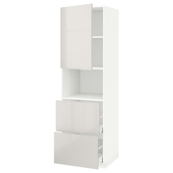 METOD / MAXIMERA hi cab f micro w door/2 drawers, white/Ringhult light grey, 60x60x200 cm
