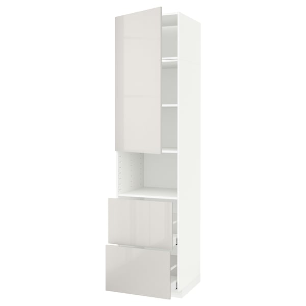 METOD / MAXIMERA hi cab f micro w door/2 drawers, white/Ringhult light grey, 60x60x240 cm