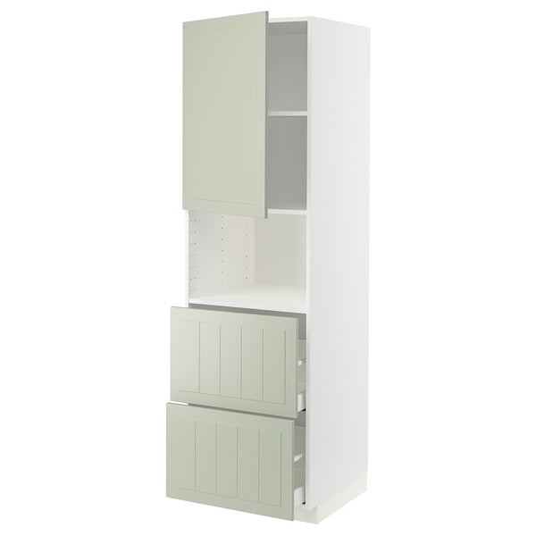 METOD / MAXIMERA hi cab f micro w door/2 drawers, white/Stensund light green, 60x60x200 cm