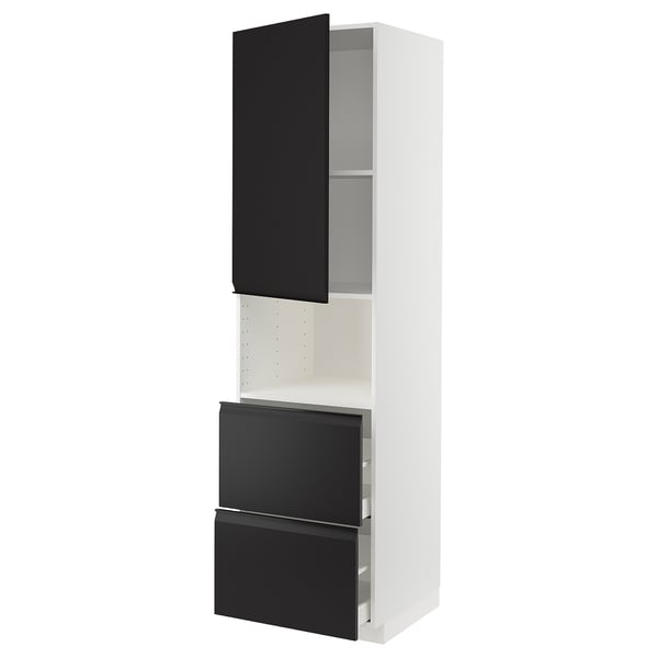 METOD / MAXIMERA hi cab f micro w door/2 drawers, white/Upplöv matt anthracite, 60x60x220 cm