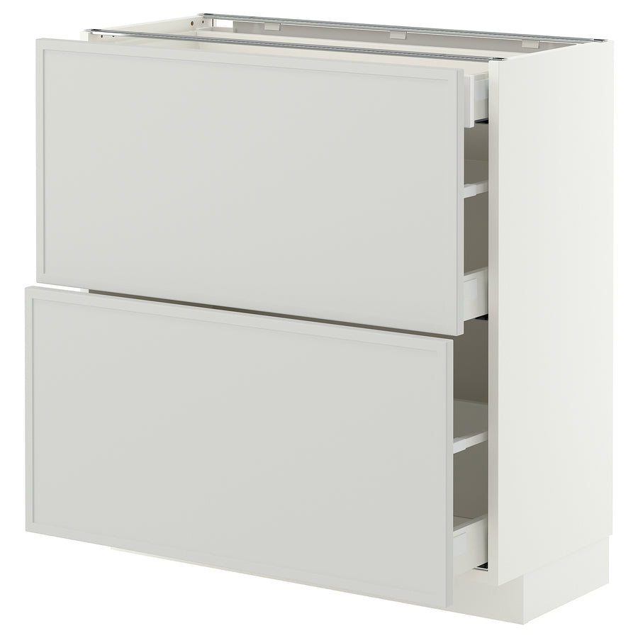 METOD / MAXIMERA base cab with 2 fronts/3 drawers, white/Aspudden light grey, 80x37 cm