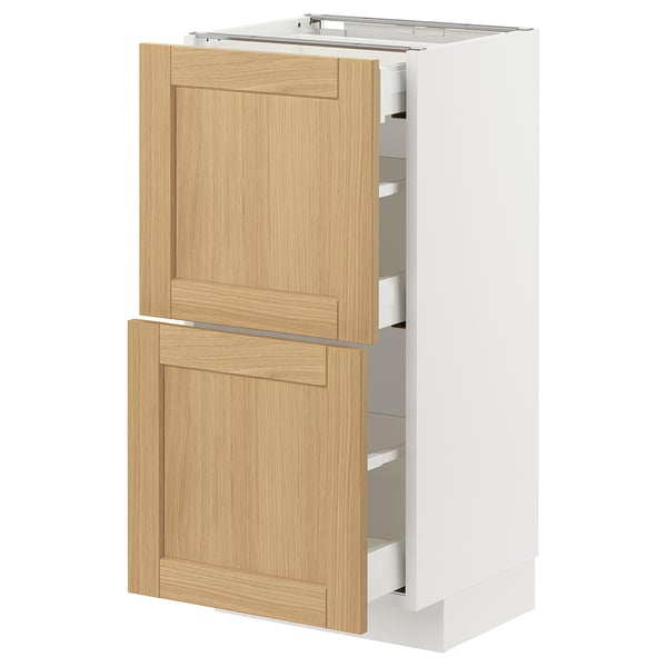 METOD / MAXIMERA base cab with 2 fronts/3 drawers, white/Forsbacka oak, 40x37 cm