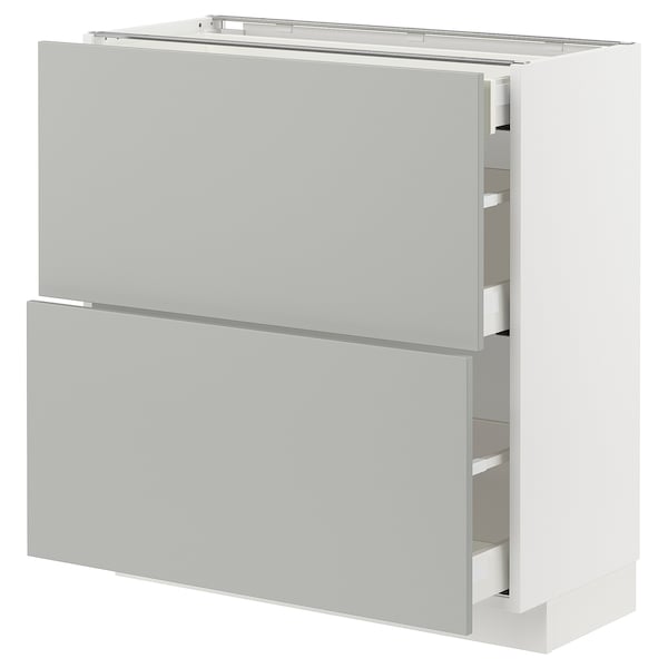 METOD / MAXIMERA - Base cab with 2 fronts/3 drawers, white/Havstorp light grey, 80x37 cm