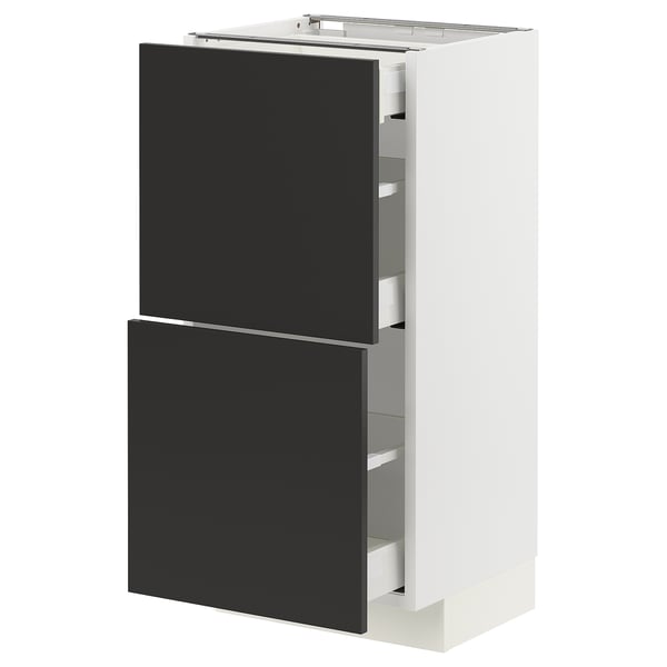 METOD / MAXIMERA base cab with 2 fronts/3 drawers, white/Nickebo matt anthracite, 40x37 cm