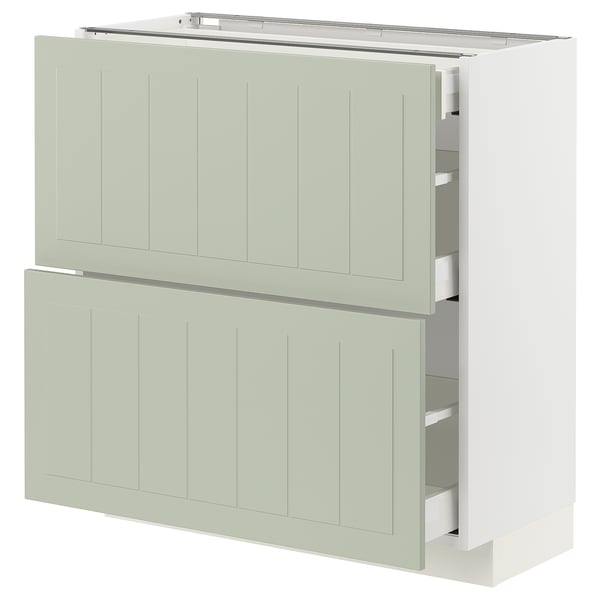 METOD / MAXIMERA base cab with 2 fronts/3 drawers, white/Stensund light green, 80x37 cm