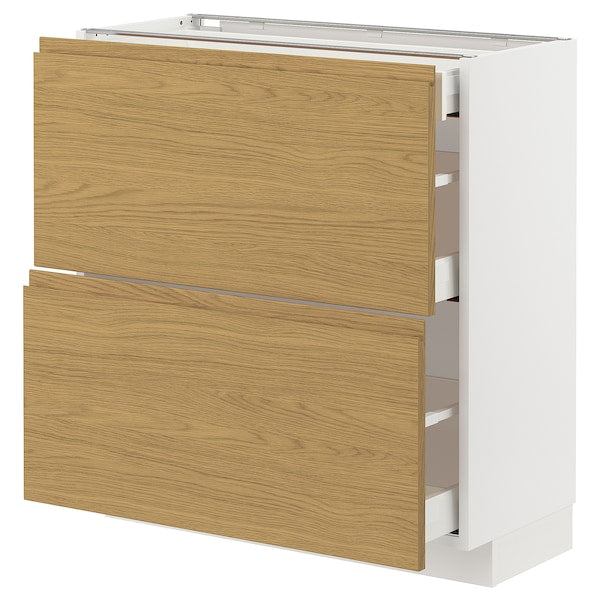 METOD / MAXIMERA - Base cab with 2 fronts/3 drawers, white/Voxtorp oak effect, 80x37 cm