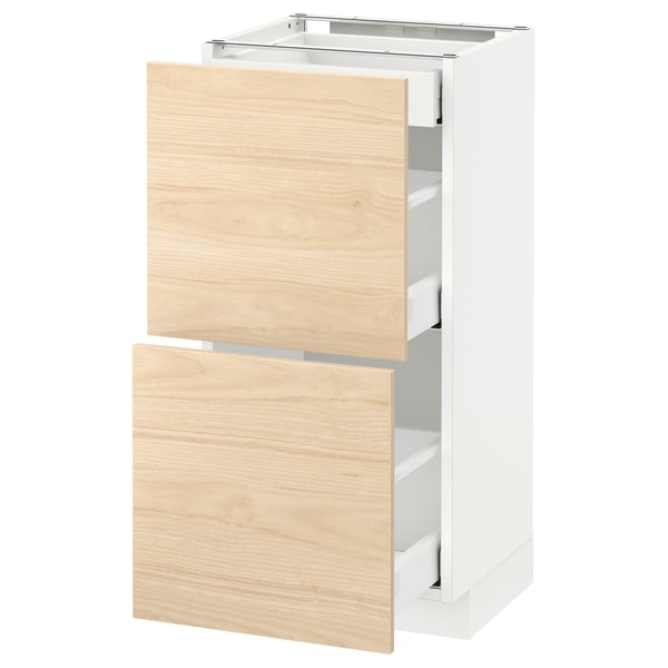 METOD / MAXIMERA base cab with 2 fronts/3 drawers, white/Askersund light ash effect, 40x37 cm