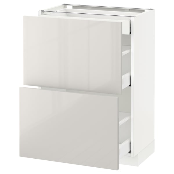 METOD / MAXIMERA base cab with 2 fronts/3 drawers, white/Ringhult light grey, 60x37 cm