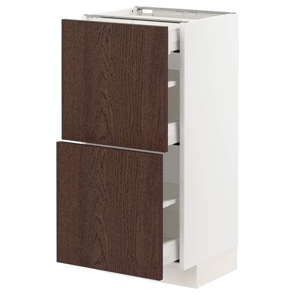 METOD / MAXIMERA base cab with 2 fronts/3 drawers, white/Sinarp brown, 40x37 cm