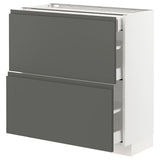 METOD / MAXIMERA base cab with 2 fronts/3 drawers, white/Voxtorp dark grey, 80x37 cm