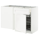 METOD / MAXIMERA corner base cab w drawer and p-out, white Enköping/white wood effect, 128x68 cm