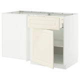 METOD / MAXIMERA corner base cab w drawer and shelf, white/Bodbyn off-white, 128x68 cm