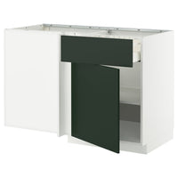 METOD / MAXIMERA corner base cab w drawer and shelf, white/Havstorp deep green, 128x68 cm