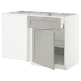 METOD / MAXIMERA corner base cab w drawer and shelf, white/Lerhyttan light grey, 128x68 cm
