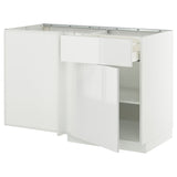 METOD / MAXIMERA corner base cab w drawer and shelf, white/Ringhult white, 128x68 cm