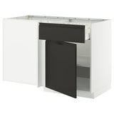 METOD / MAXIMERA corner base cab w drawer and shelf, white/Upplöv matt anthracite, 128x68 cm
