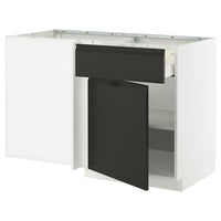 METOD / MAXIMERA corner base cab w drawer and shelf, white/Upplöv matt anthracite, 128x68 cm