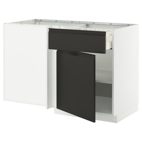 METOD / MAXIMERA corner base cab w drawer and shelf, white/Upplöv matt anthracite, 128x68 cm