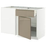 METOD / MAXIMERA corner base cab w drawer and shelf, white/Voxtorp high-gloss dark grey-brown, 128x68 cm