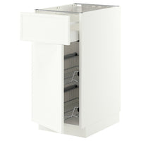 METOD / MAXIMERA base cab w wire basket/drawer/door, white/Aspudden matt white, 40x60 cm