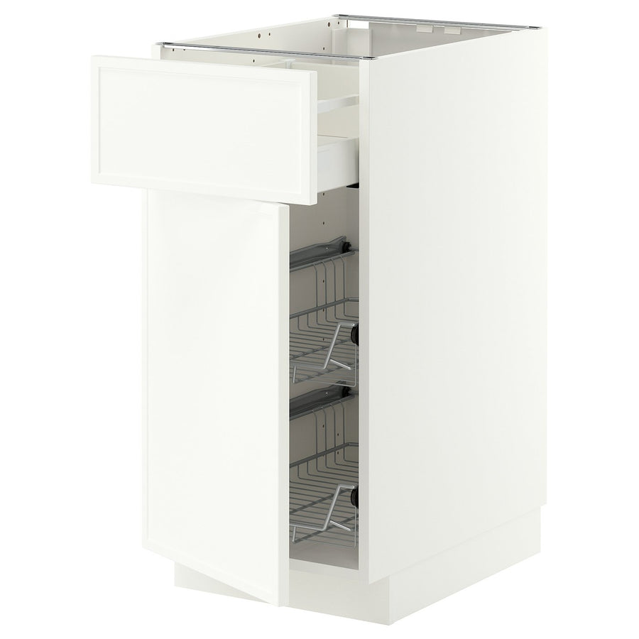 METOD / MAXIMERA base cab w wire basket/drawer/door, white/Aspudden matt white, 40x60 cm
