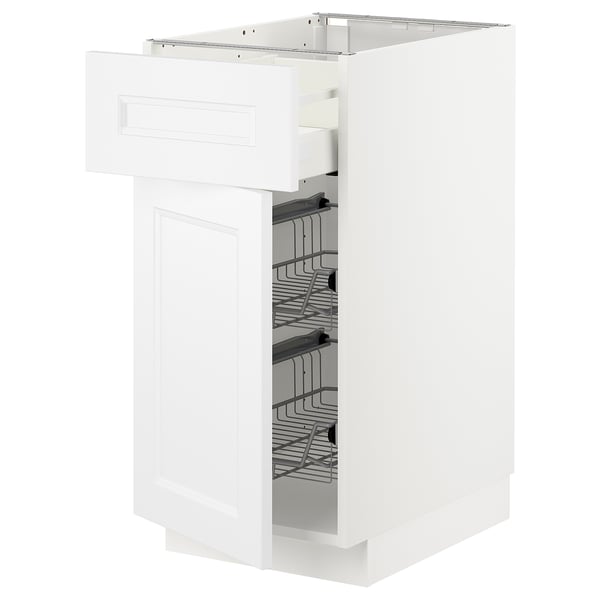 METOD / MAXIMERA base cab w wire basket/drawer/door, white/Axstad matt white, 40x60 cm